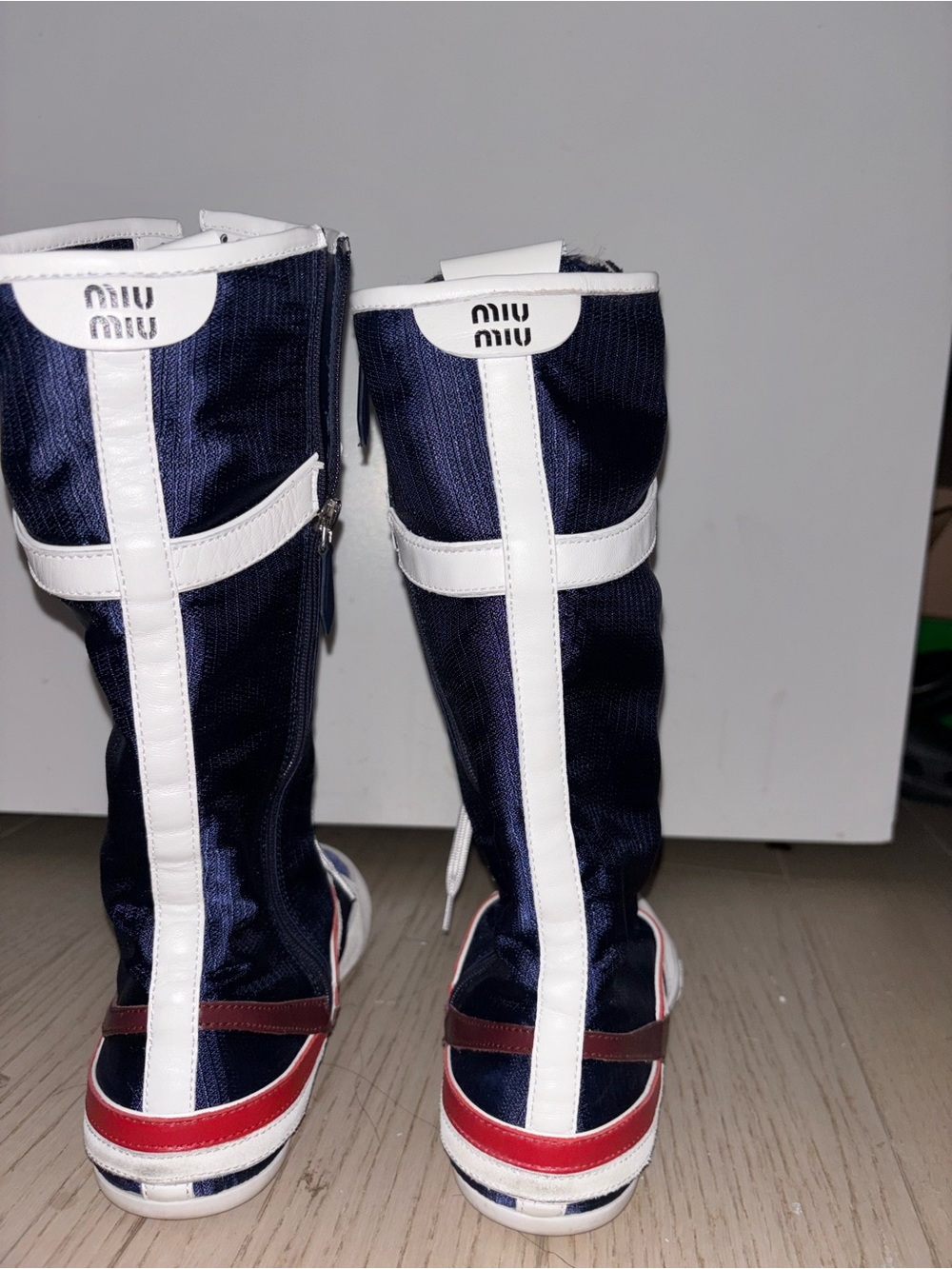 Miu Miu Navy, White and Red High-Top Sneakers